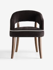 Set of 2 Relaxed Chenille Chocolate Brown Dark Wood Leg Remi Dining Chairs - Image 4 of 8