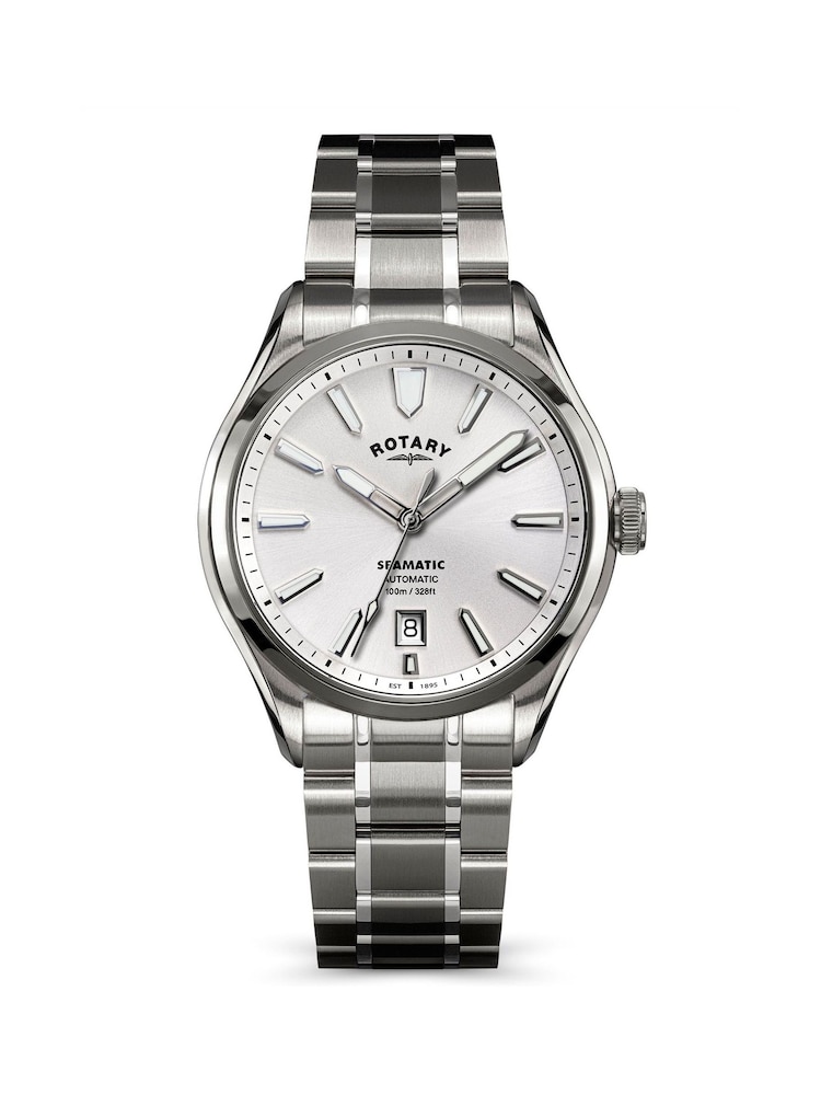 Rotary Silver Tone Seamatic Water Resistance Dial Stainless Steel Tone Bracelet Watch - Image 1 of 5