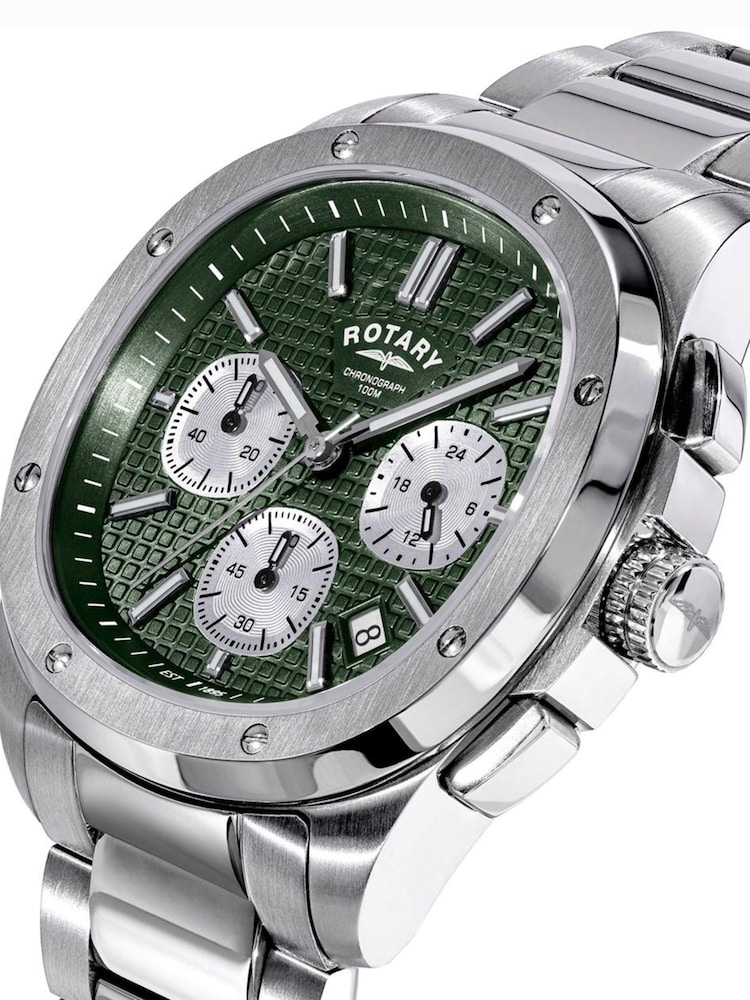 Rotary Silver Tone Apex 100 Chronograph Green Dial Stainless Steel Tone Bracelet Watch - Image 2 of 5