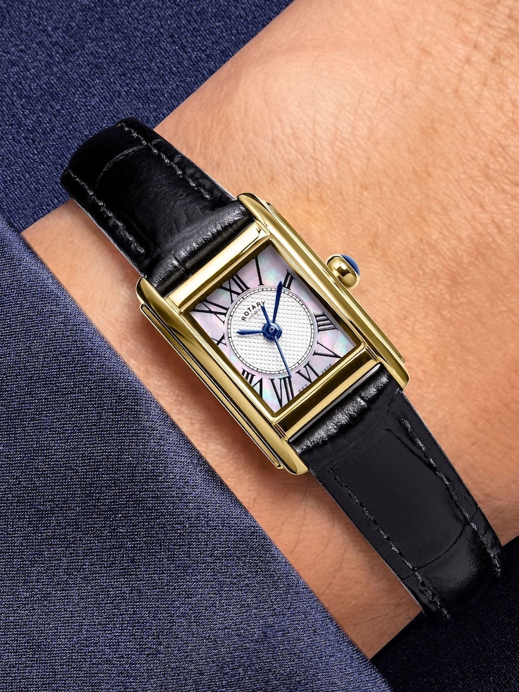 Rotary Black Heritage Astoria Mother Of Pearl Gold Plated Stainless Steel Leather Strap Watch - Image 4 of 4 Rotary Black Heritage Astoria Mother Of Pearl Gold Plated Stainless Steel Leather Strap Watch - Image 4 of 4