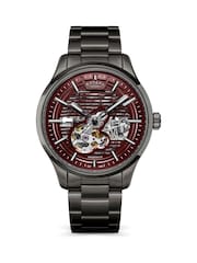 Rotary Black Greenwich Skeleton Automatic Water Resistance Gun Stainless Steel Bracelet Watch - Image 1 of 5