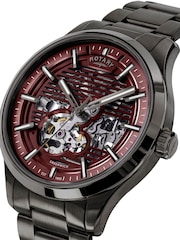 Rotary Black Greenwich Skeleton Automatic Water Resistance Gun Stainless Steel Bracelet Watch - Image 2 of 5