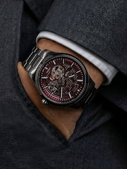 Rotary Black Greenwich Skeleton Automatic Water Resistance Gun Stainless Steel Bracelet Watch - Image 3 of 5