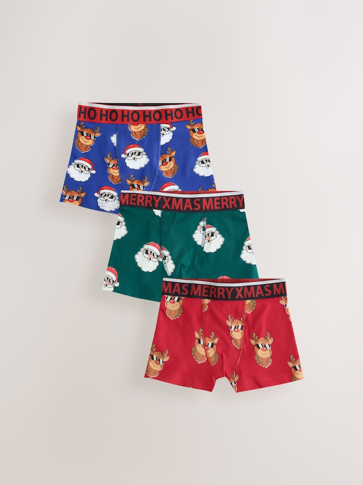 Red/ Blue /Green - Christmas Trunks 3 Pack (3-16yrs) - Image 1 de 7 Red/ Blue /Green - Christmas Trunks 3 Pack (3-16yrs) - Image 1 de 7