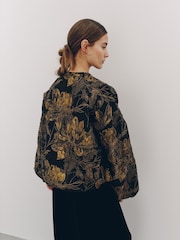 Gold Jacquard Bomber Jacket Cover-Up - Image 4 of 7