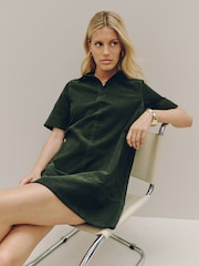 Khaki Green Short Sleeve Over Head Cord Mini Dress - Image 2 of 9