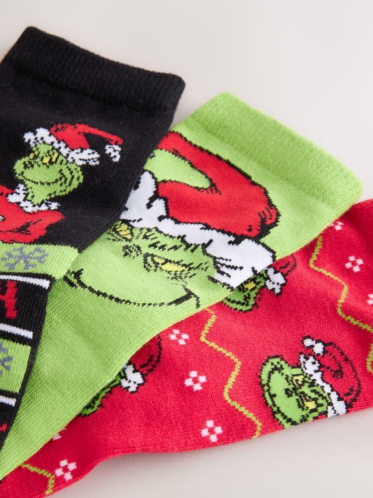 Grinch Cotton Rich License Christmas Socks 3 Pack - Image 2 of 3 Grinch Cotton Rich License Christmas Socks 3 Pack - Image 2 of 3