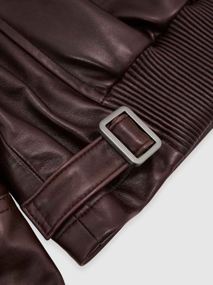 Reiss Chocolate Brown Sorina Leather Zip-Through Moto Jacket - Image 10 of 10 Reiss Chocolate Brown Sorina Leather Zip-Through Moto Jacket - Image 10 of 10