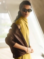 Reiss Chocolate Brown Sorina Leather Zip-Through Moto Jacket - Image 3 of 10