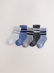 Blue/Grey Cushioned Footbed Cotton Rich Ribbed Tipped Socks 5 Pack - Image 1 of 3