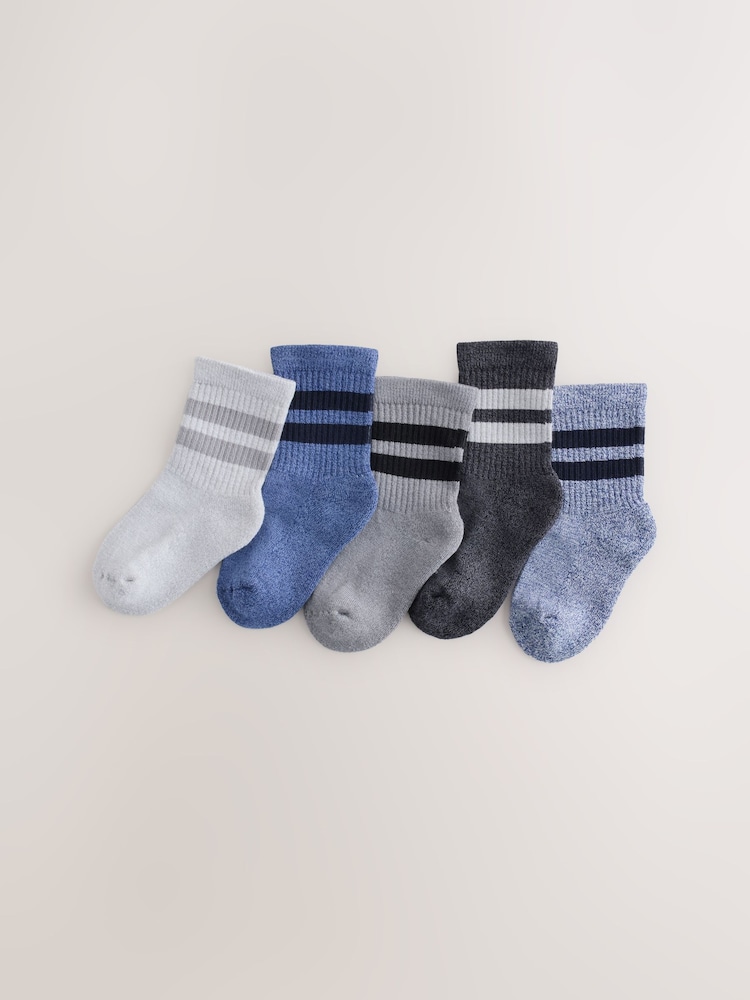 Blue/Grey Cushioned Footbed Cotton Rich Ribbed Tipped Socks 5 Pack - Image 1 of 3 Blue/Grey Cushioned Footbed Cotton Rich Ribbed Tipped Socks 5 Pack - Image 1 of 3