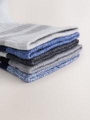 Blue/Grey Cushioned Footbed Cotton Rich Ribbed Tipped Socks 5 Pack - Image 2 of 3