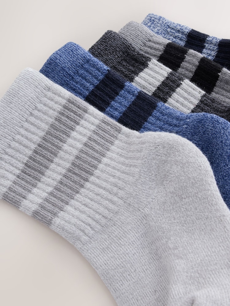 Blue/Grey Cushioned Footbed Cotton Rich Ribbed Tipped Socks 5 Pack - Image 3 of 3 Blue/Grey Cushioned Footbed Cotton Rich Ribbed Tipped Socks 5 Pack - Image 3 of 3