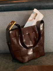 Love & Roses Chocolate Brown Oversized Weave Buckle Shoulder Bag - Image 1 of 7