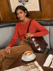Love & Roses Chocolate Brown Oversized Weave Buckle Shoulder Bag - Image 2 of 7