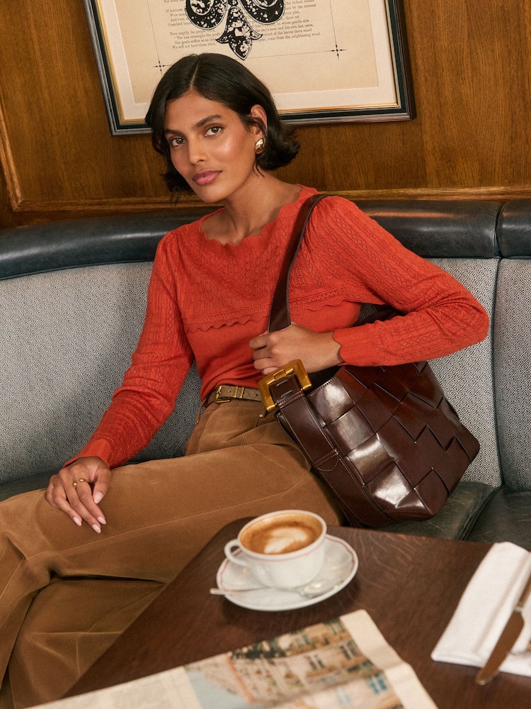 Love & Roses Chocolate Brown Oversized Weave Buckle Shoulder Bag - Image 2 of 7 Love & Roses Chocolate Brown Oversized Weave Buckle Shoulder Bag - Image 2 of 7
