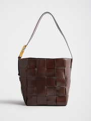 Love & Roses Chocolate Brown Oversized Weave Buckle Shoulder Bag - Image 4 of 7