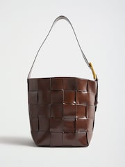 Love & Roses Chocolate Brown Oversized Weave Buckle Shoulder Bag - Image 5 of 7