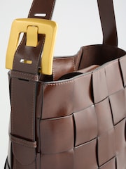 Love & Roses Chocolate Brown Oversized Weave Buckle Shoulder Bag - Image 6 of 7
