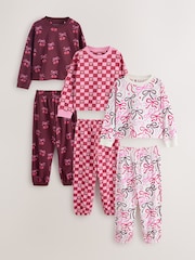 Pink/Brown Bow Jogger Pyjamas 3 Pack (9mths-16yrs) - Image 1 of 4