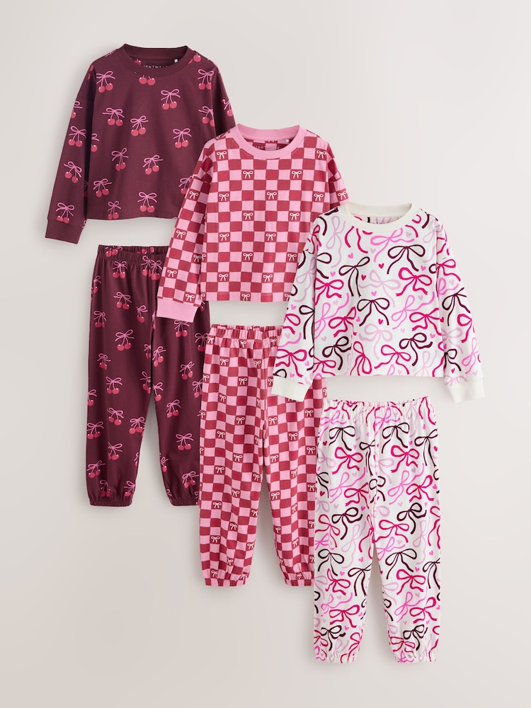 Pink/Brown Bow Jogger Pyjamas 3 Pack (9mths-16yrs) - Image 1 of 4 Pink/Brown Bow Jogger Pyjamas 3 Pack (9mths-16yrs) - Image 1 of 4