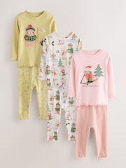 Pink/Green Snuggle Pyjamas 3 Pack (9mths-12yrs) - Image 1 of 7