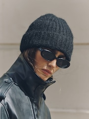 Black Ribbed Beanie Hat - Image 2 of 2