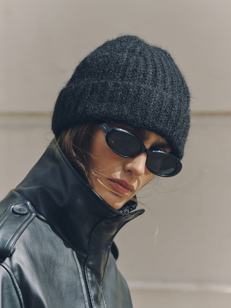Black Ribbed Beanie Hat - Image 2 of 2