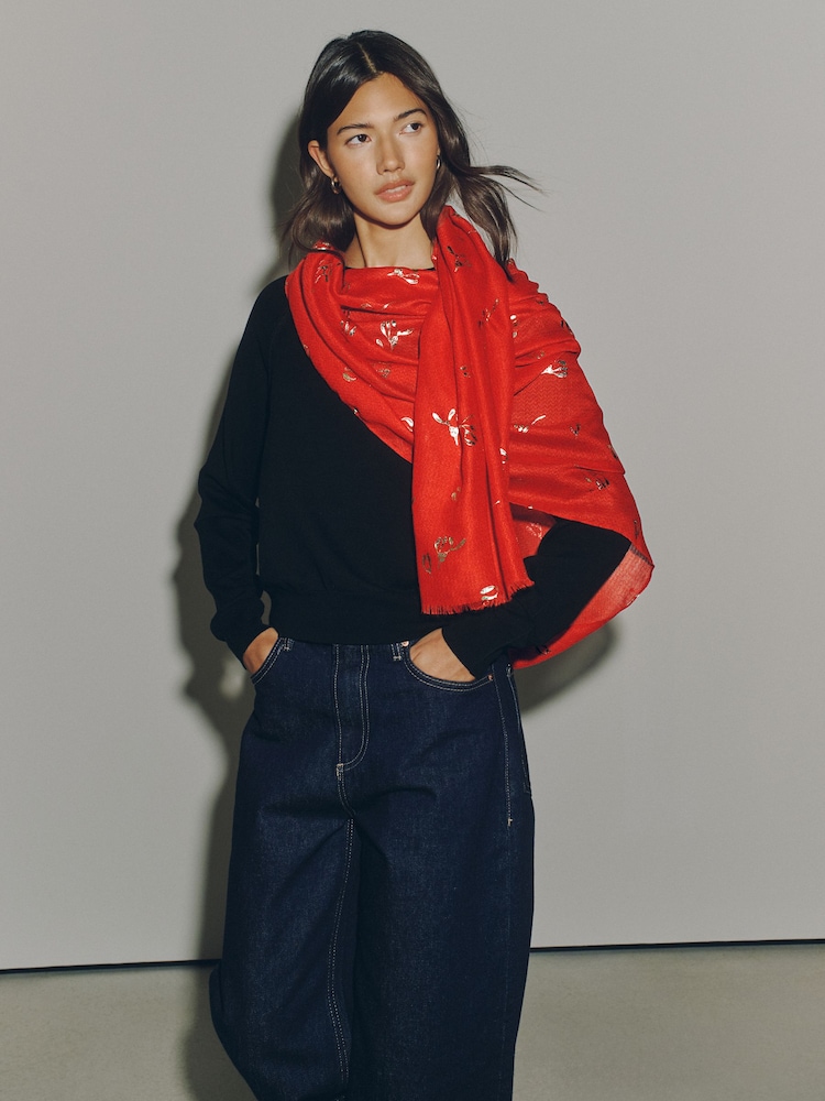 Burgundy Red Foil Mistletoe Lightweight Scarf - Image 2 of 7