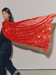 Burgundy Red Foil Mistletoe Lightweight Scarf - Image 3 of 7