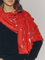 Burgundy Red Foil Mistletoe Lightweight Scarf - Image 4 of 7