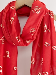 Burgundy Red Foil Mistletoe Lightweight Scarf - Image 6 of 7