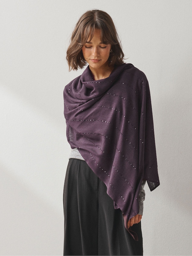 Burgundy Red Sequin Detail Lightweight Shawl - Image 1 of 5