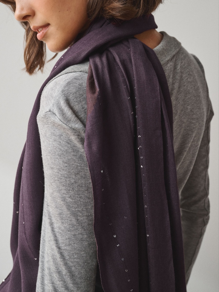 Burgundy Red Sequin Detail Lightweight Shawl - Image 2 of 5