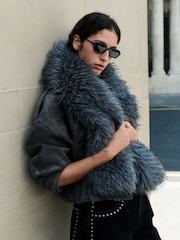 Сұр - Heavyweight Fur Scarf - 3суретінің 1 суреті