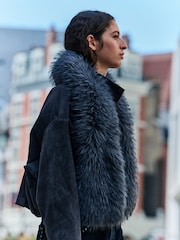 Сұр - Heavyweight Fur Scarf - 3суретінің 3 суреті