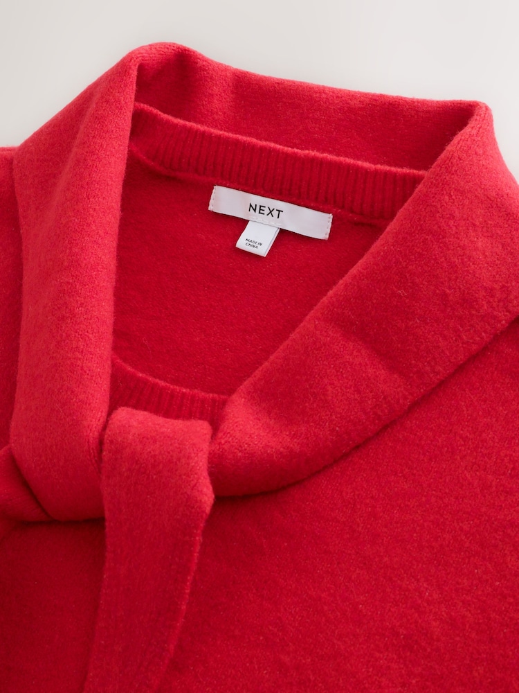 Red Tie Neck Knitted Tank Top - Image 2 of 4