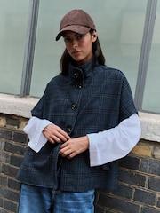 Navy Check Cape Cover-Up - Image 1 of 8