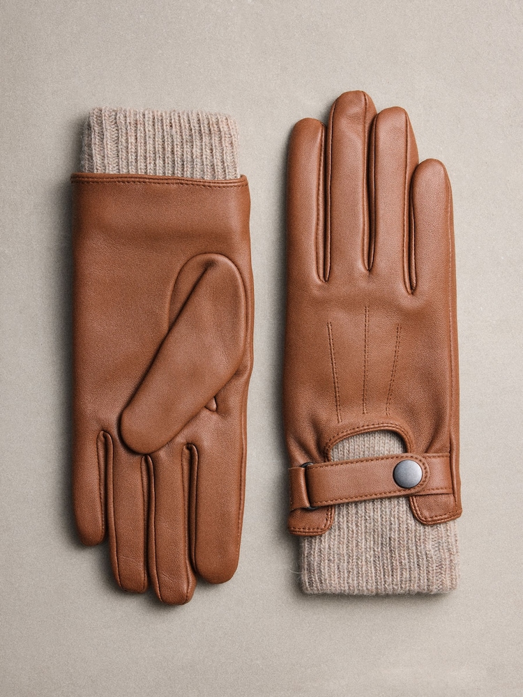 Μπρούτζινο καφετί - Leather Driving Style Gloves - Εικόνα 1 από 3