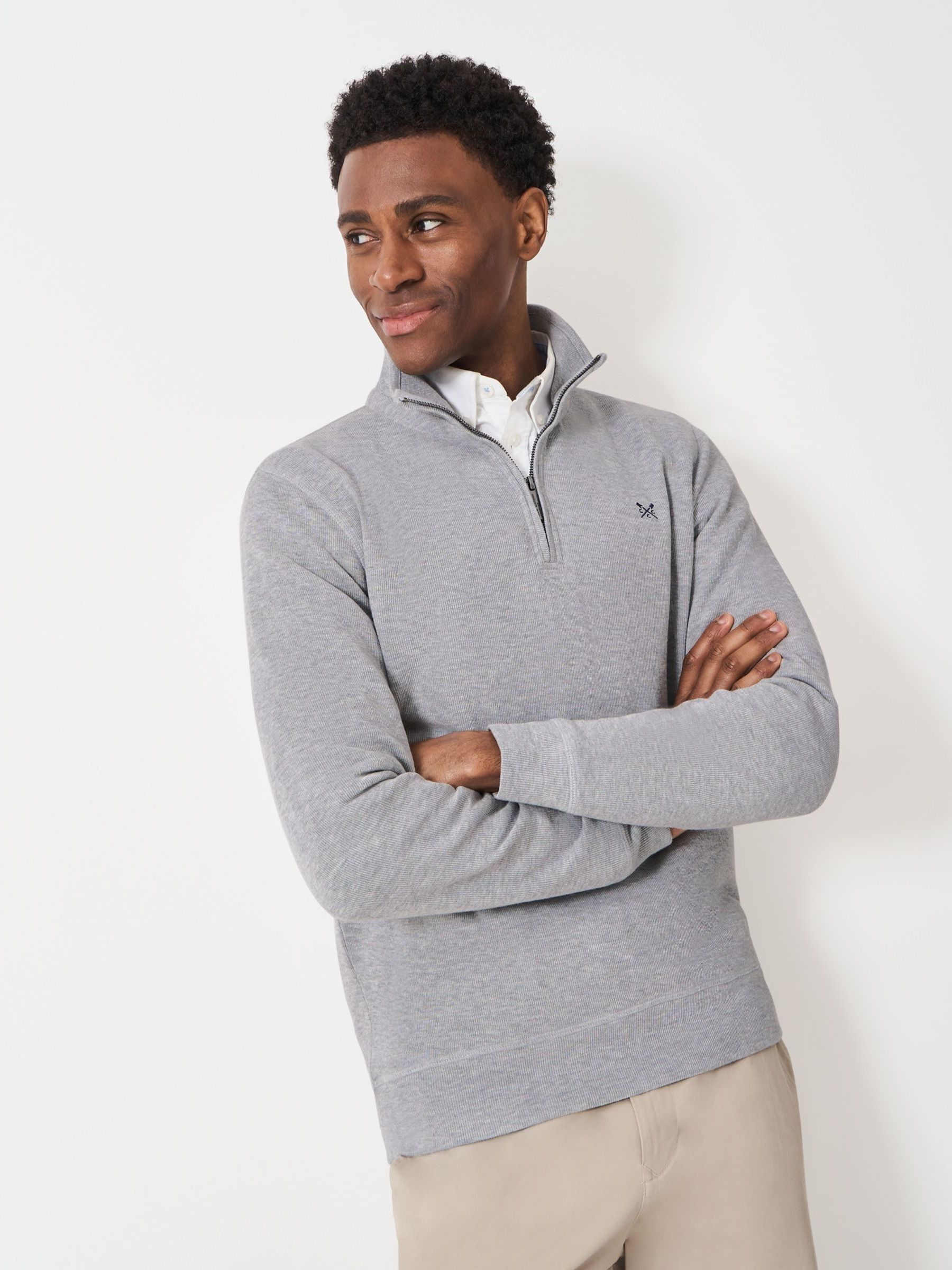 Buy Crew Clothing Company Grey Cotton French Rib Half Zip Jumper