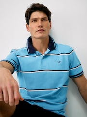 Crew Clothing Blue Pique Cotton Oxford Fine Stripe Polo Shirt - Image 3 of 6