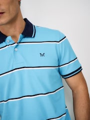 Crew Clothing Blue Pique Cotton Oxford Fine Stripe Polo Shirt - Image 4 of 6