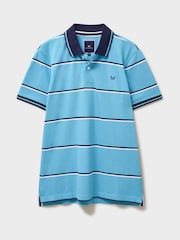 Crew Clothing Blue Pique Cotton Oxford Fine Stripe Polo Shirt - Image 6 of 6