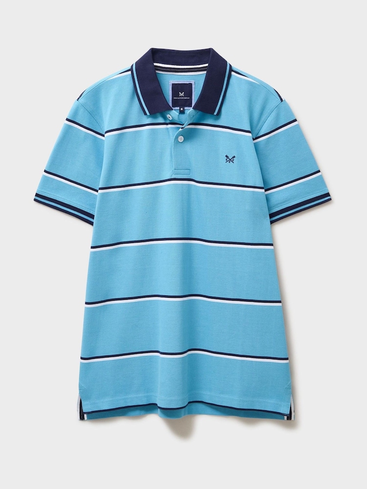 Crew Clothing Blue Pique Cotton Oxford Fine Stripe Polo Shirt - Image 6 of 6