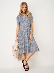 Crew Clothing Blue Emma Jersey Printed Short Sleeve Dress - Image 1 of 5