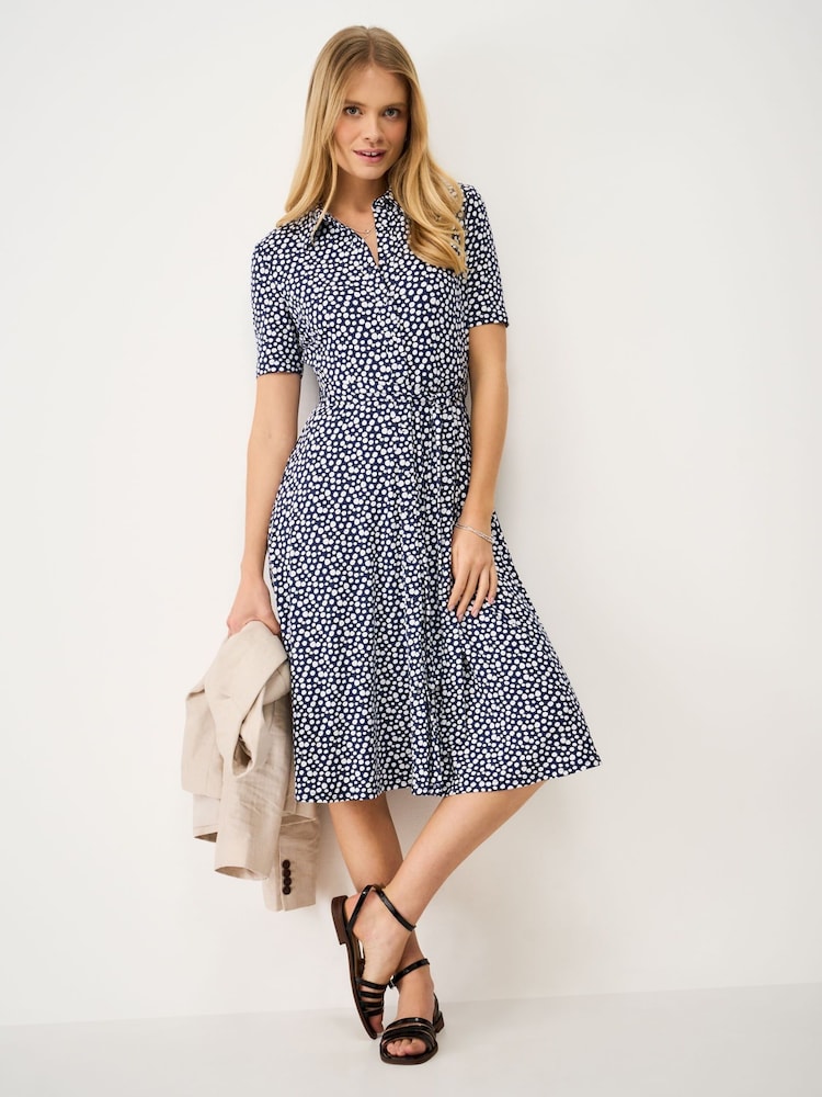 Crew Clothing Blue Emma Jersey Printed Short Sleeve Dress - Image 1 of 5 Crew Clothing Blue Emma Jersey Printed Short Sleeve Dress - Image 1 of 5