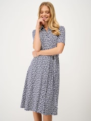 Crew Clothing Blue Emma Jersey Printed Short Sleeve Dress - Image 3 of 5