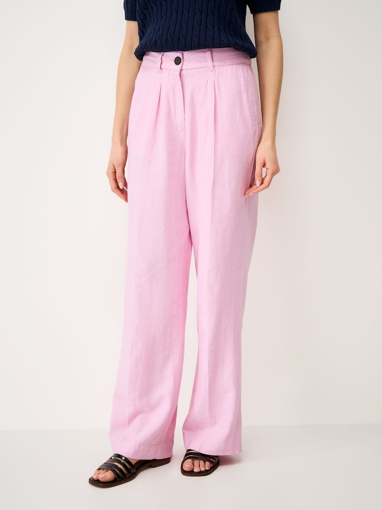 Crew Clothing Pink Linen Blend Wide Leg Trousers - Image 1 of 4