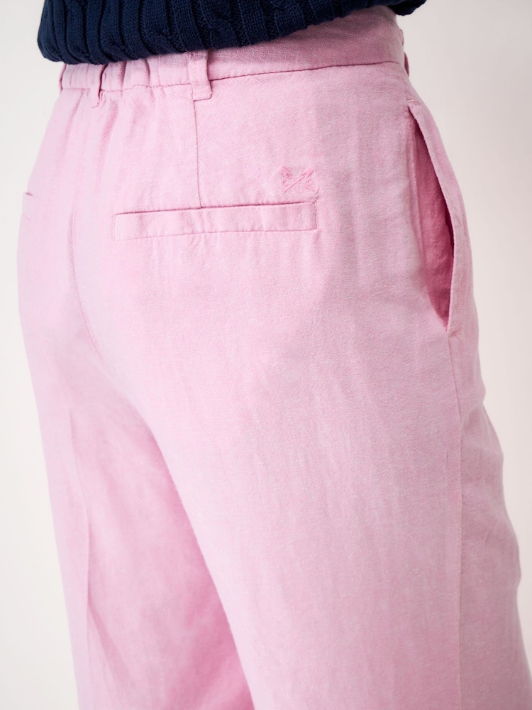 Crew Clothing Pink Linen Blend Wide Leg Trousers - Image 4 of 4