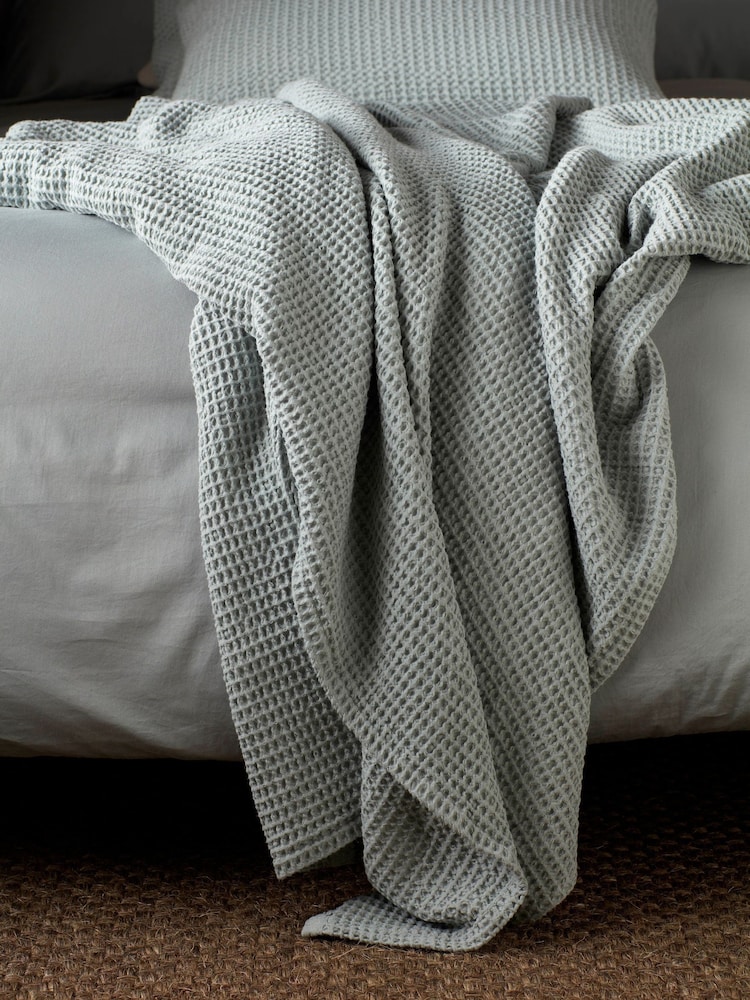 Secret Linen Store Sage Big Waffle Throw - Image 1 of 3 Secret Linen Store Sage Big Waffle Throw - Image 1 of 3